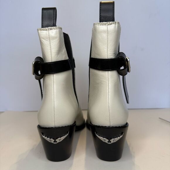 Zadig and Voltaire Tyler Ankle‎ Boots Black/White Wings Logo Sz 6 NIB - Picture 4 of 8